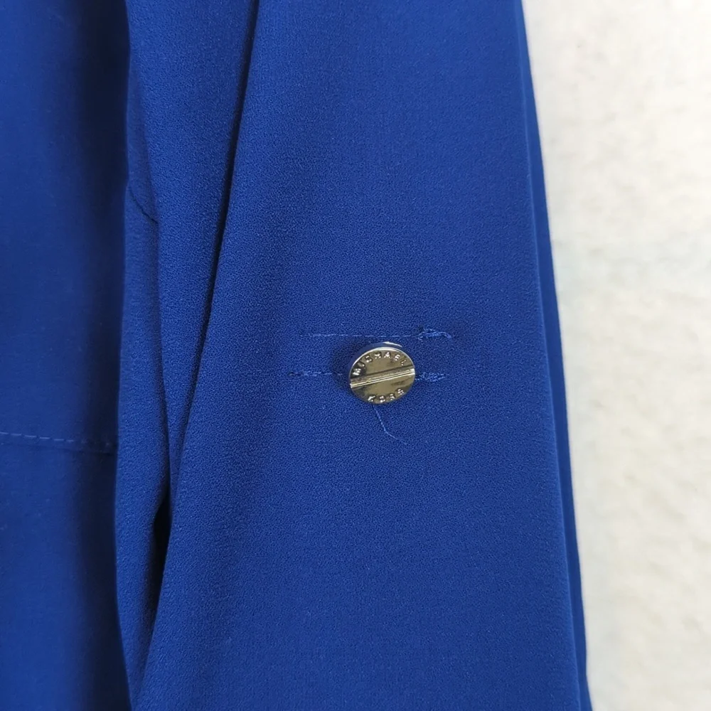 Michael Kors Cobalt Blue Chiffon Collared‎ Front Zipper Long Sleeve Blouse M